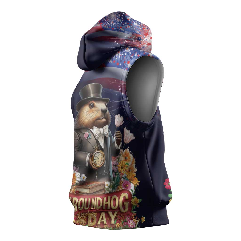 Groundhog Day Gentleman Sleeveless Hoodie Same Day Again - Wonder Print Shop