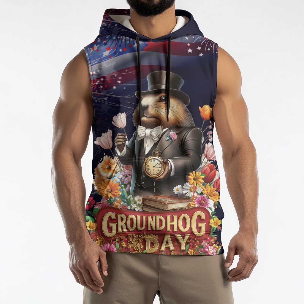 Groundhog Day Gentleman Sleeveless Hoodie Same Day Again - Wonder Print Shop