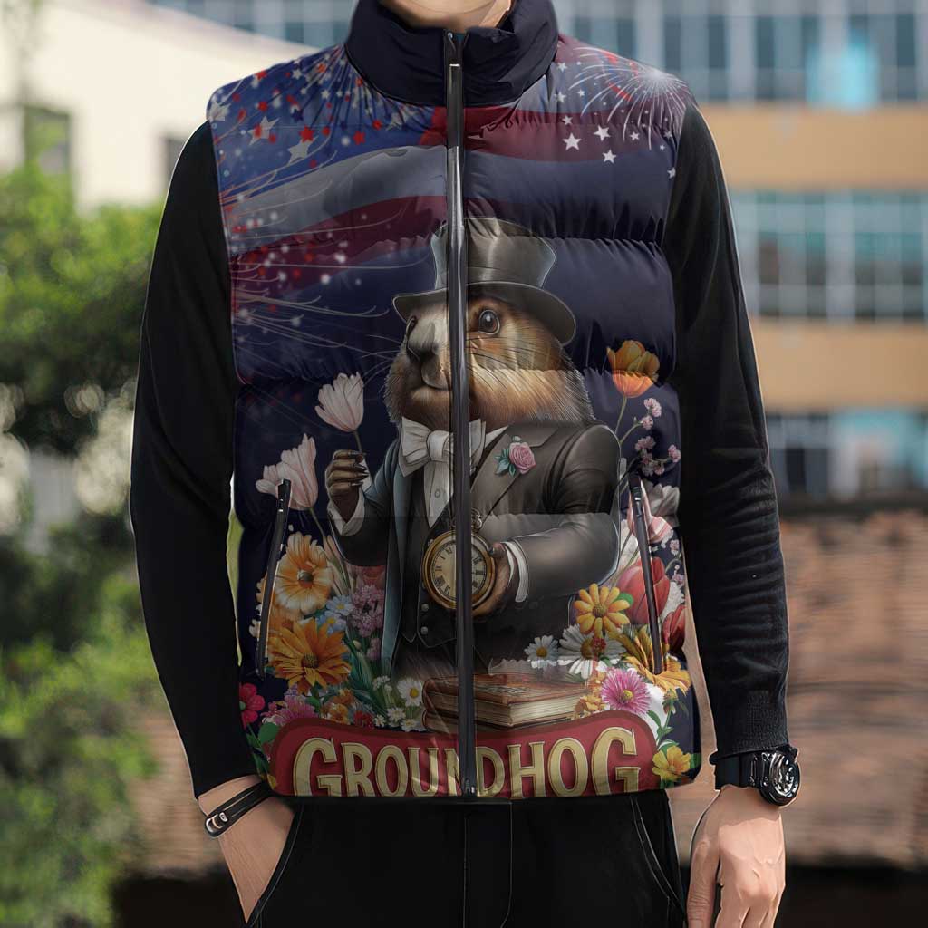 Groundhog Day Gentleman Sleeveless Puffer Jacket Same Day Again - Wonder Print Shop