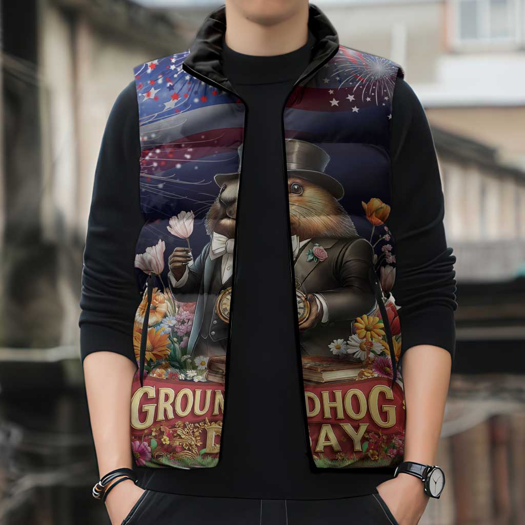 Groundhog Day Gentleman Sleeveless Puffer Jacket Same Day Again - Wonder Print Shop