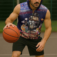 Groundhog Day Gentleman Sleeveless Zip Hoodie Same Day Again - Wonder Print Shop