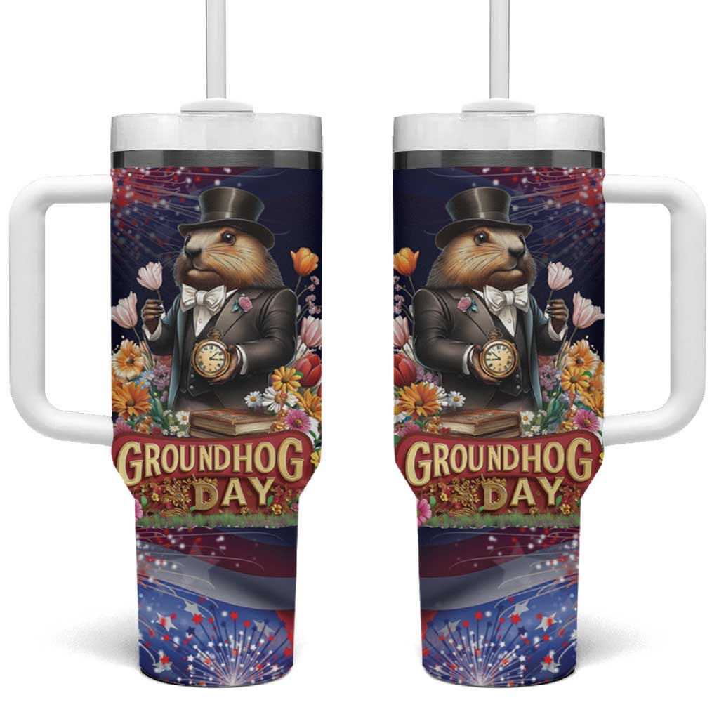 Groundhog Day Gentleman Tumbler With Handle Same Day Again - Wonder Print Shop