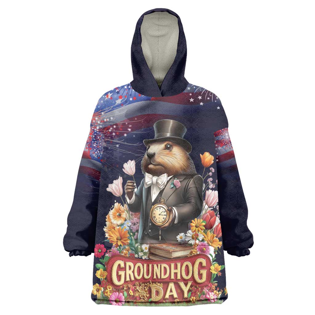 Groundhog Day Gentleman Wearable Blanket Hoodie Same Day Again - Wonder Print Shop