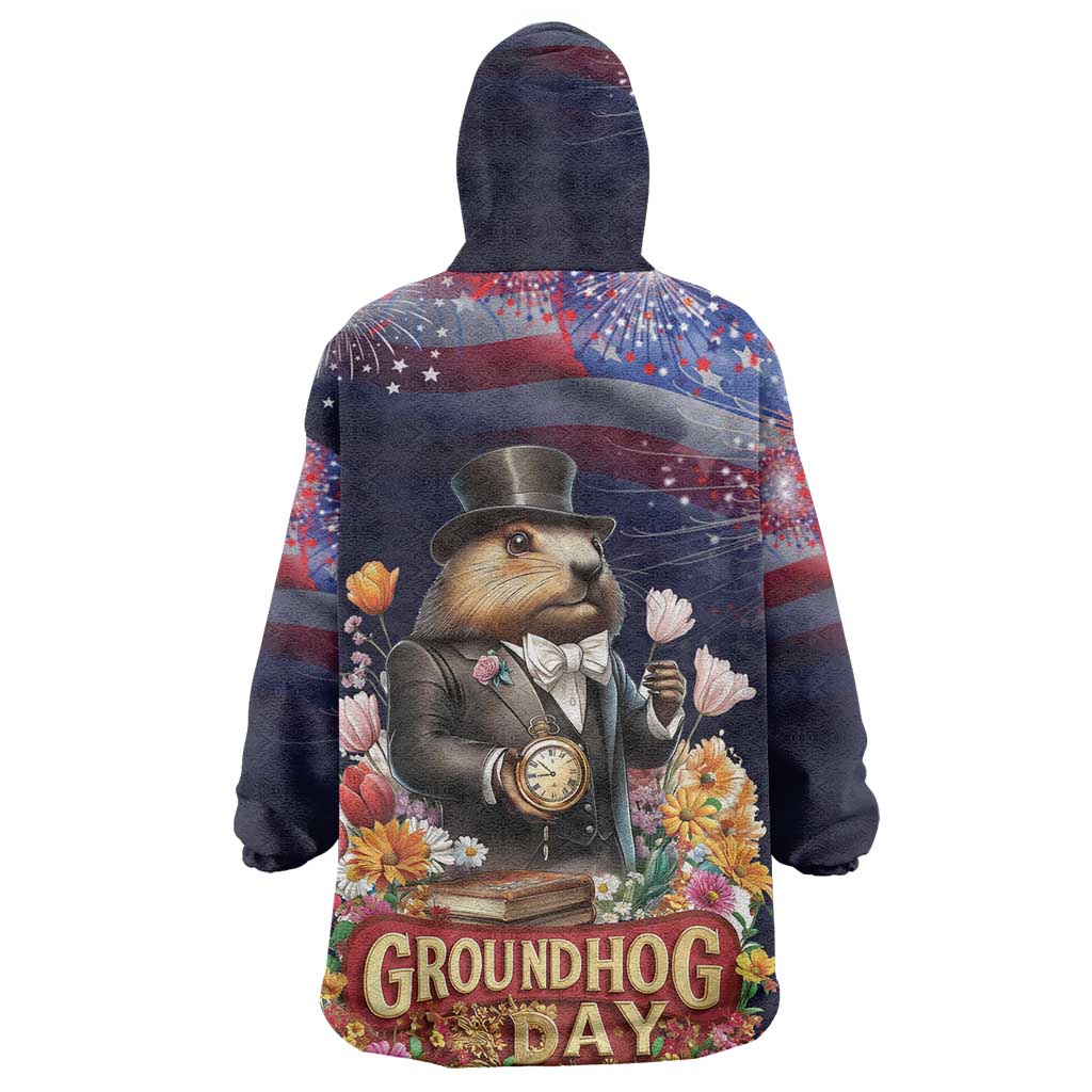 Groundhog Day Gentleman Wearable Blanket Hoodie Same Day Again - Wonder Print Shop