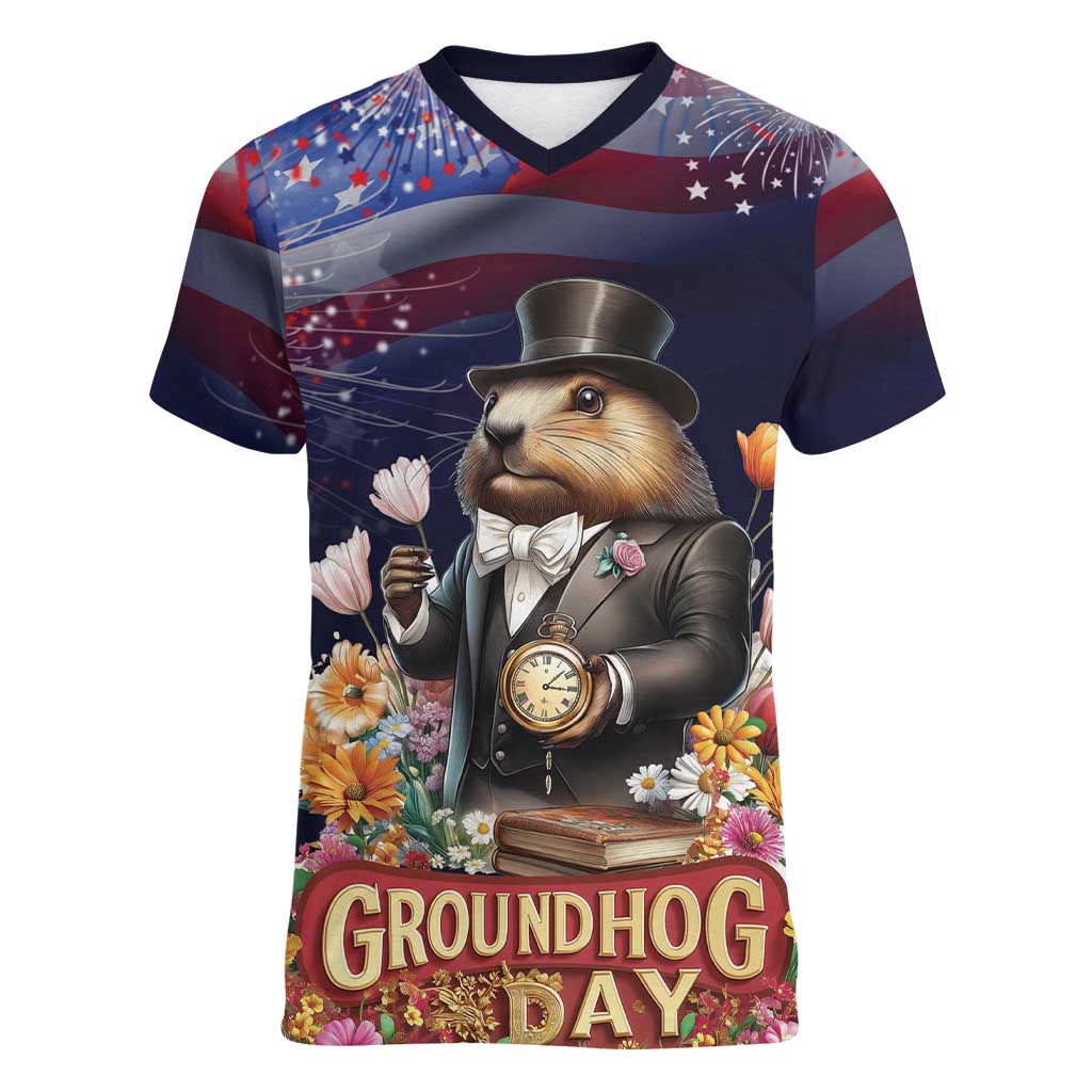 Groundhog Day Gentleman Women V-Neck T-Shirt Same Day Again - Wonder Print Shop