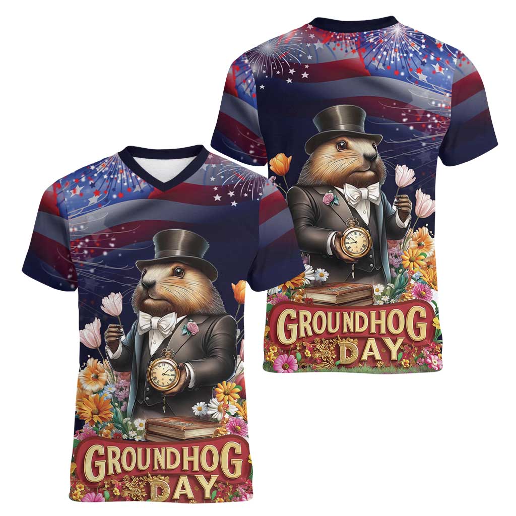 Groundhog Day Gentleman Women V-Neck T-Shirt Same Day Again - Wonder Print Shop