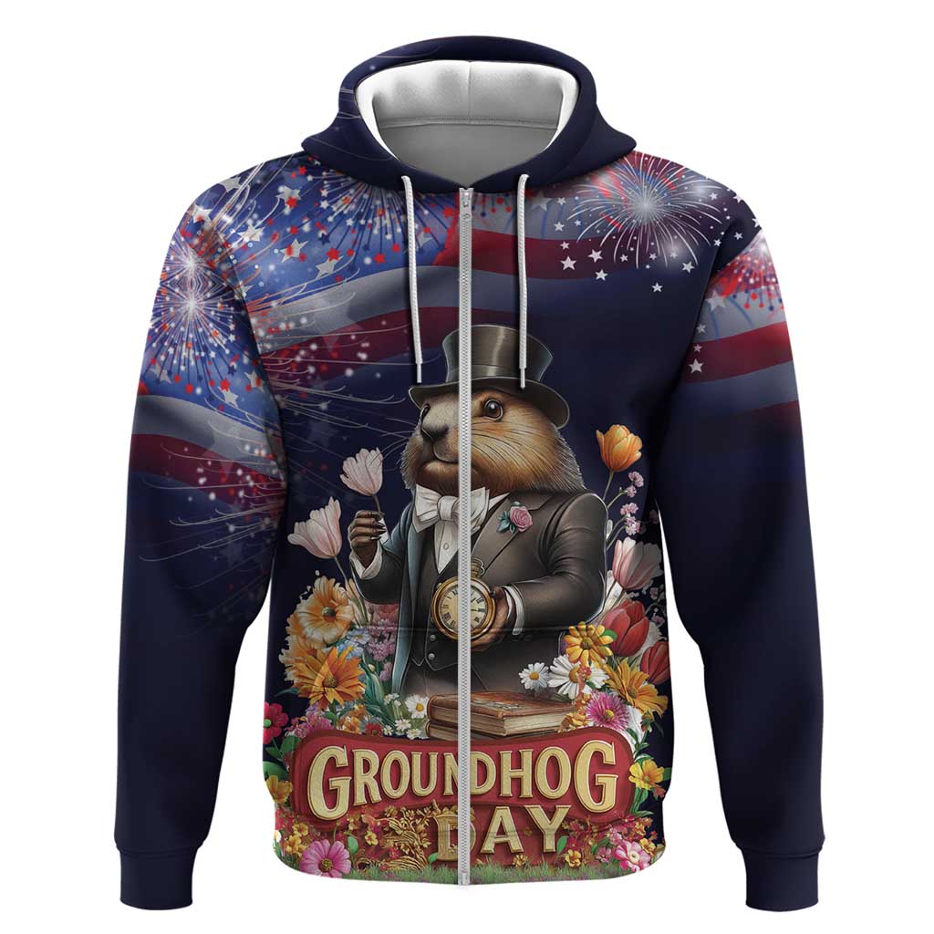 Groundhog Day Gentleman Zip Hoodie Same Day Again - Wonder Print Shop