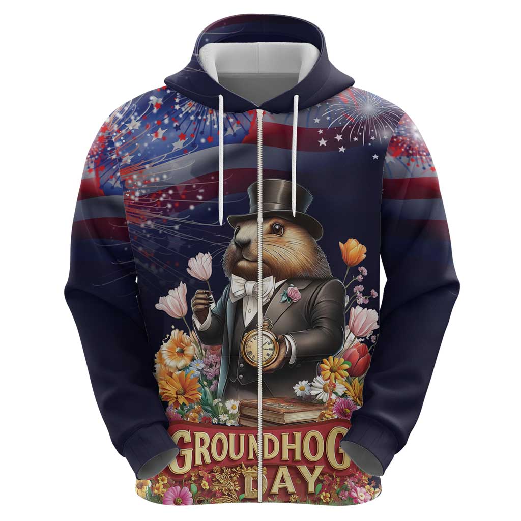 Groundhog Day Gentleman Zip Hoodie Same Day Again - Wonder Print Shop