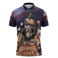 Groundhog Day Gentleman Zipper Polo Shirt Same Day Again - Wonder Print Shop