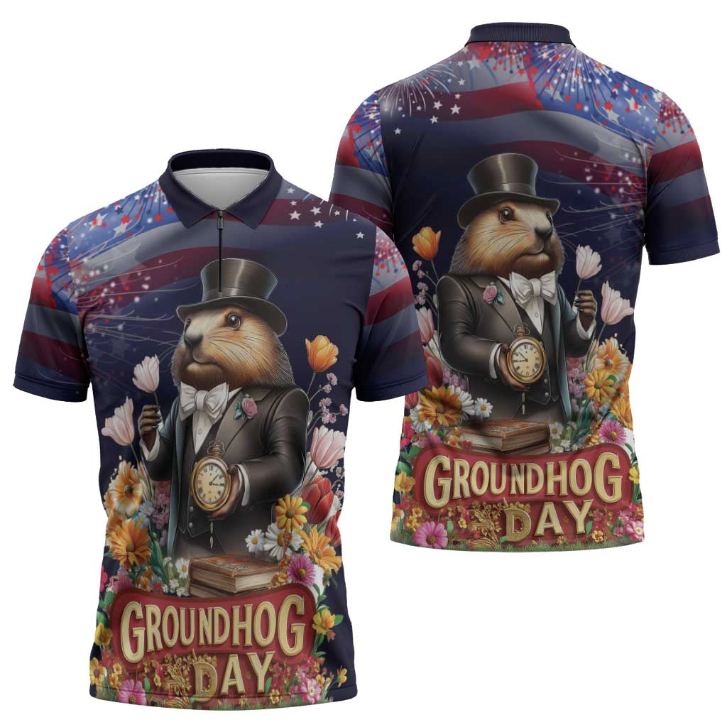 Groundhog Day Gentleman Zipper Polo Shirt Same Day Again - Wonder Print Shop