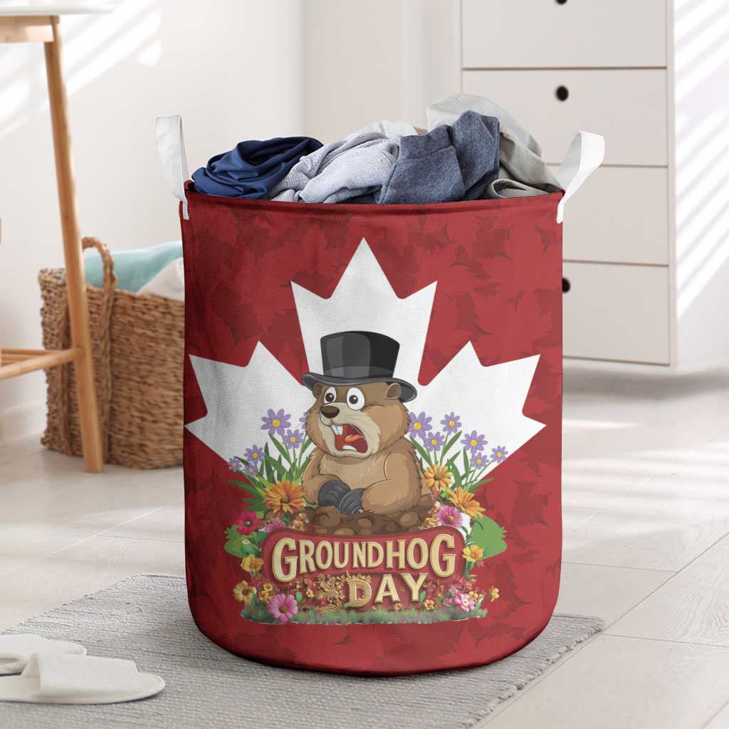 Funny Groundhog Day Laundry Basket Canadian Maple Leaf - Wonder Print Shop