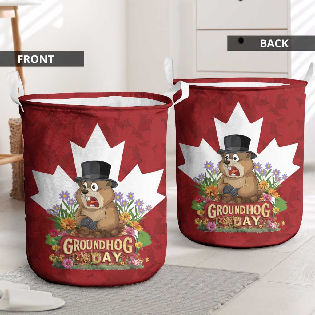 Funny Groundhog Day Laundry Basket Canadian Maple Leaf - Wonder Print Shop