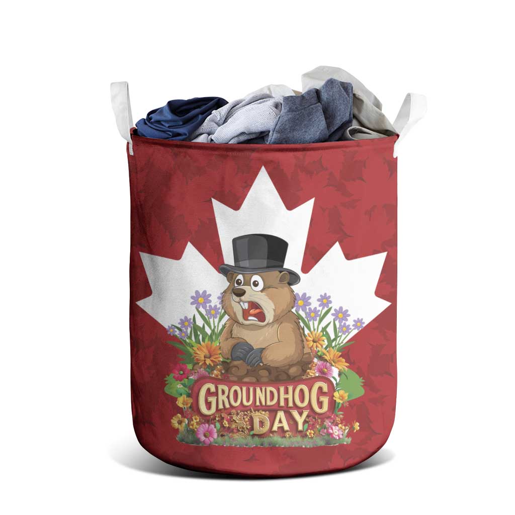 Funny Groundhog Day Laundry Basket Canadian Maple Leaf - Wonder Print Shop
