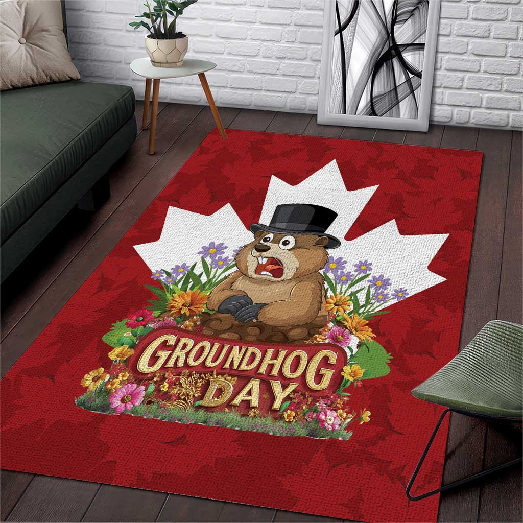 Funny Groundhog Day Area Rug Canadian Maple Leaf - Wonder Print Shop