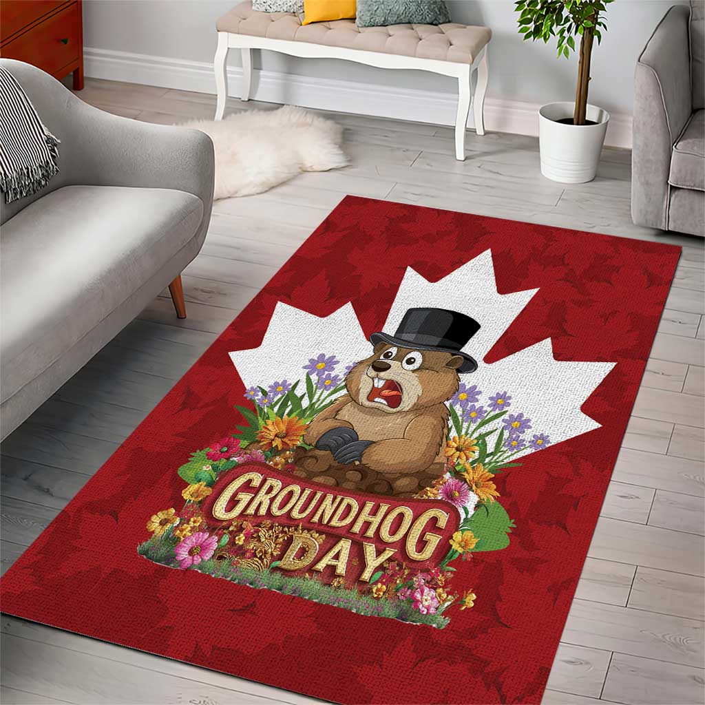 Funny Groundhog Day Area Rug Canadian Maple Leaf - Wonder Print Shop