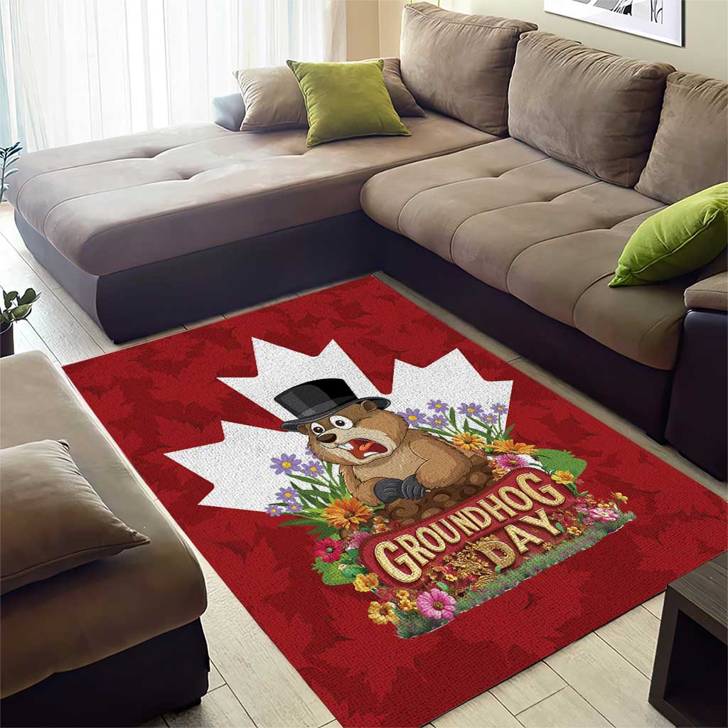 Funny Groundhog Day Area Rug Canadian Maple Leaf - Wonder Print Shop