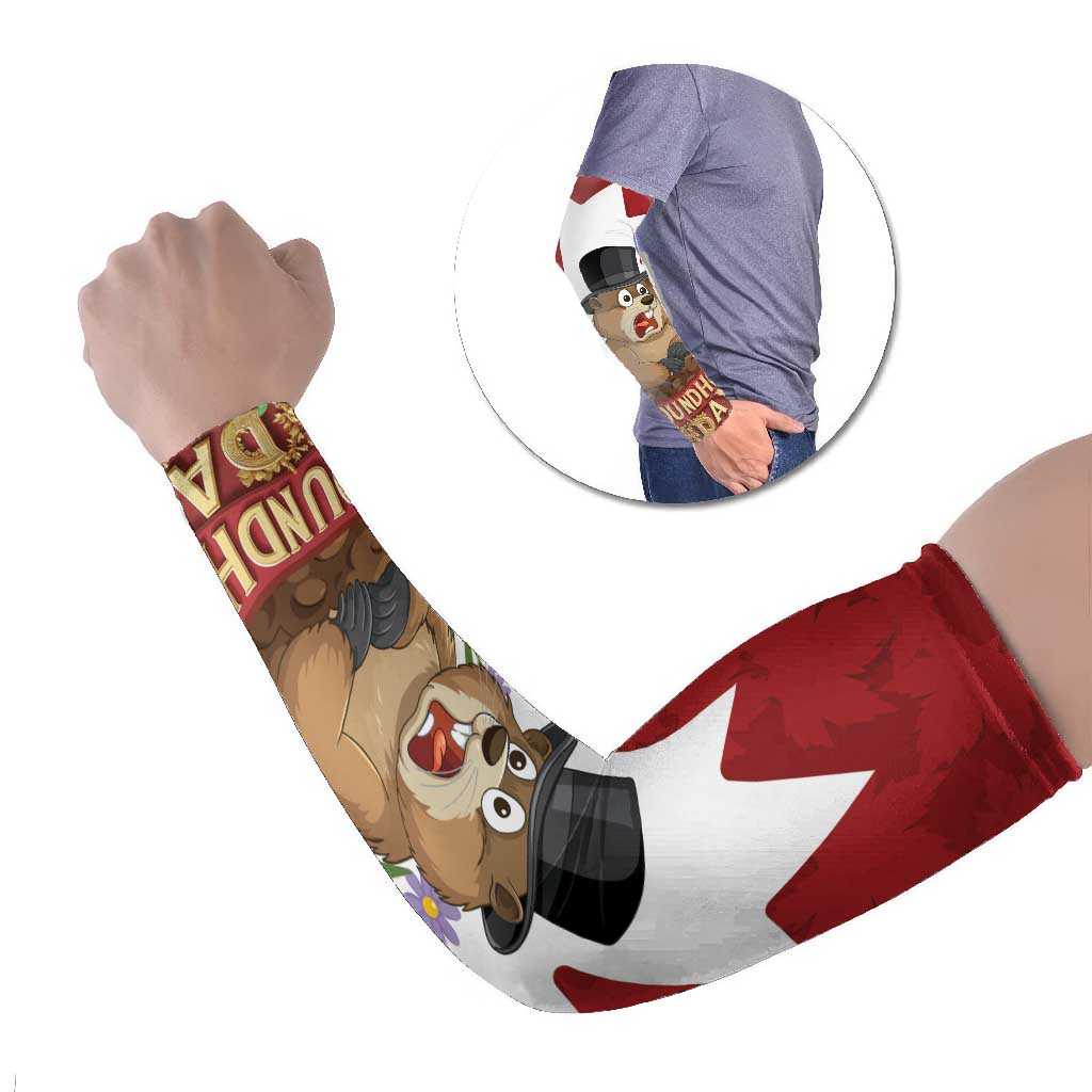 Funny Groundhog Day Arm Sleeves Canadian Maple Leaf - Wonder Print Shop