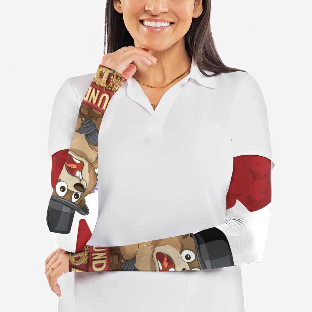 Funny Groundhog Day Arm Sleeves Canadian Maple Leaf - Wonder Print Shop