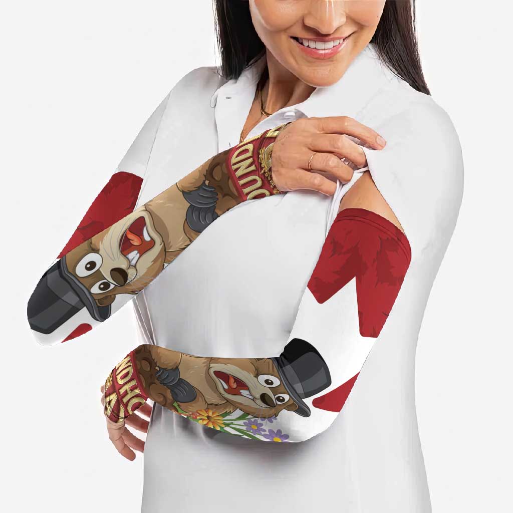 Funny Groundhog Day Arm Sleeves Canadian Maple Leaf - Wonder Print Shop