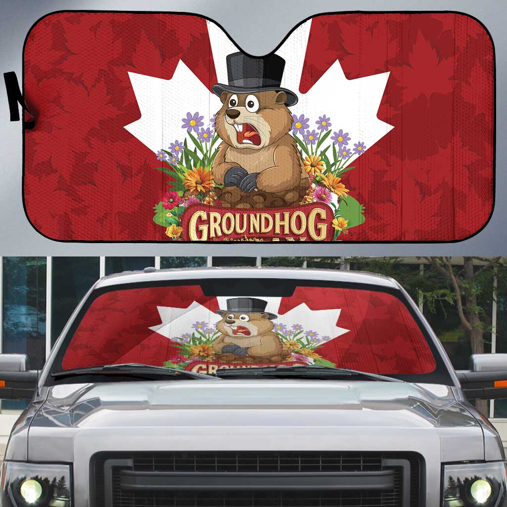 Funny Groundhog Day Auto Sun Shade Canadian Maple Leaf - Wonder Print Shop