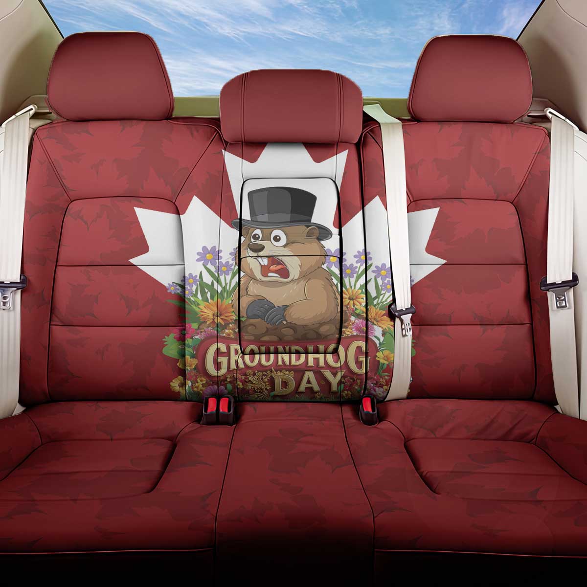 Funny Groundhog Day Back Car Seat Cover Canadian Maple Leaf - Wonder Print Shop