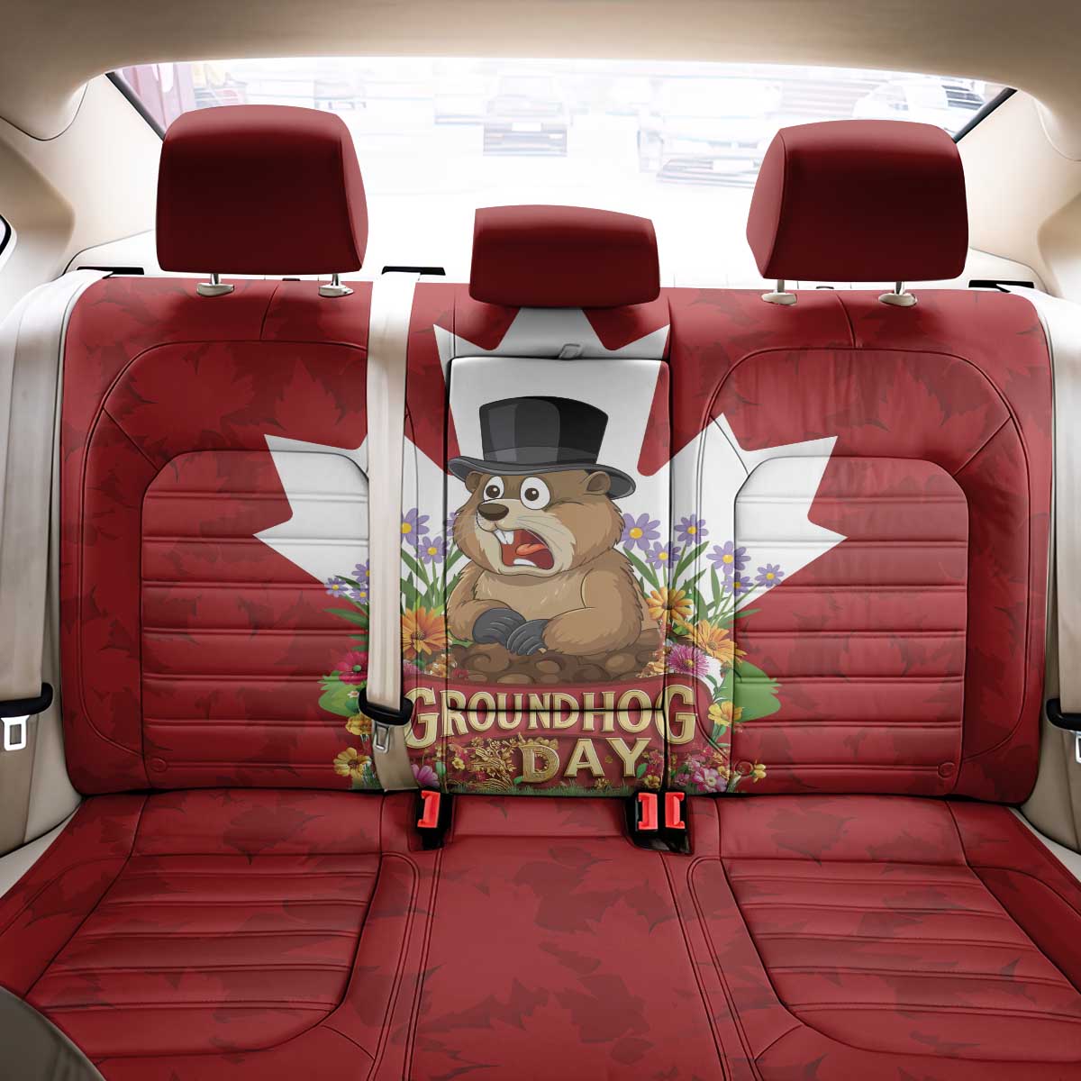 Funny Groundhog Day Back Car Seat Cover Canadian Maple Leaf - Wonder Print Shop