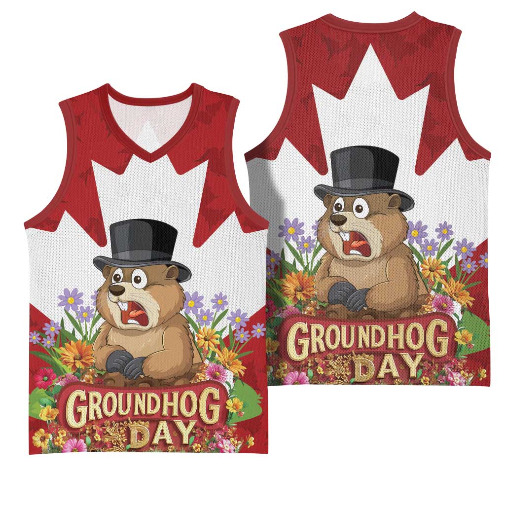 Funny Groundhog Day Basketball Jersey Canadian Maple Leaf - Wonder Print Shop