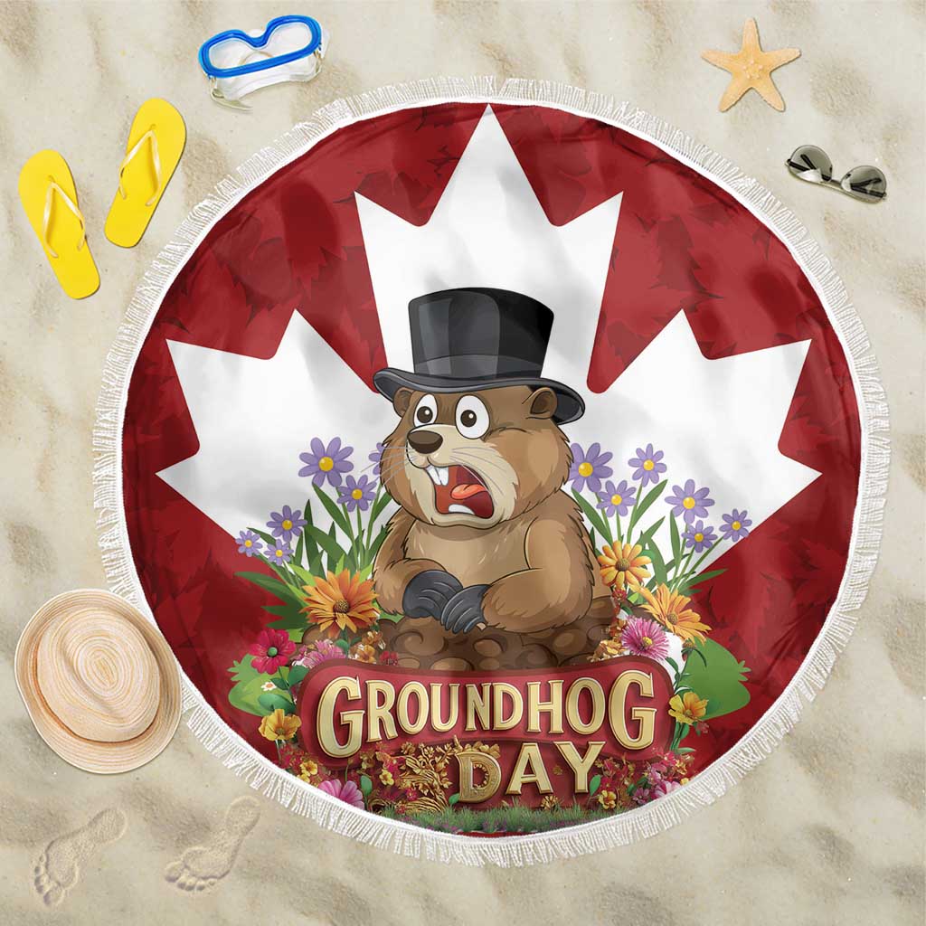 Funny Groundhog Day Beach Blanket Canadian Maple Leaf - Wonder Print Shop