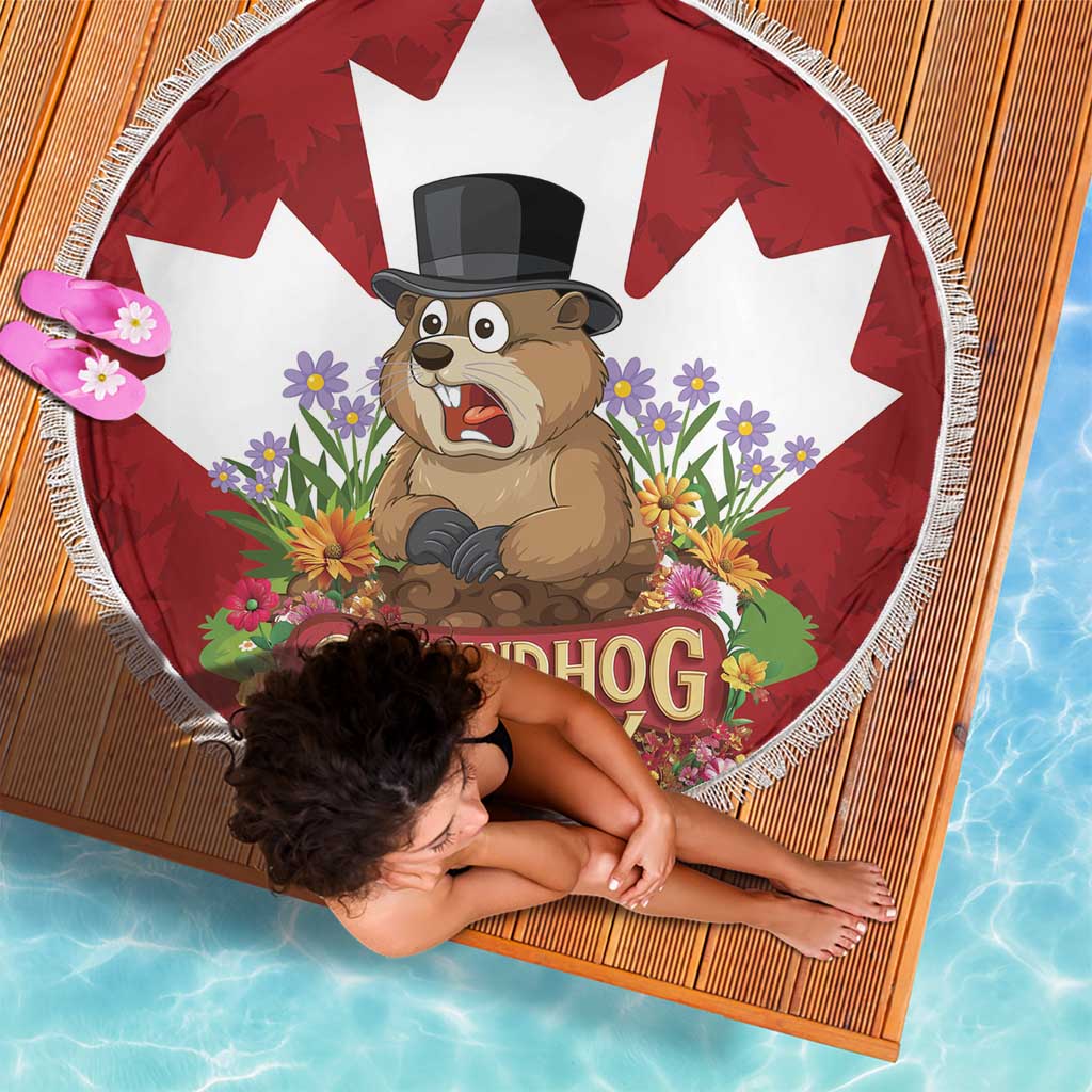 Funny Groundhog Day Beach Blanket Canadian Maple Leaf - Wonder Print Shop