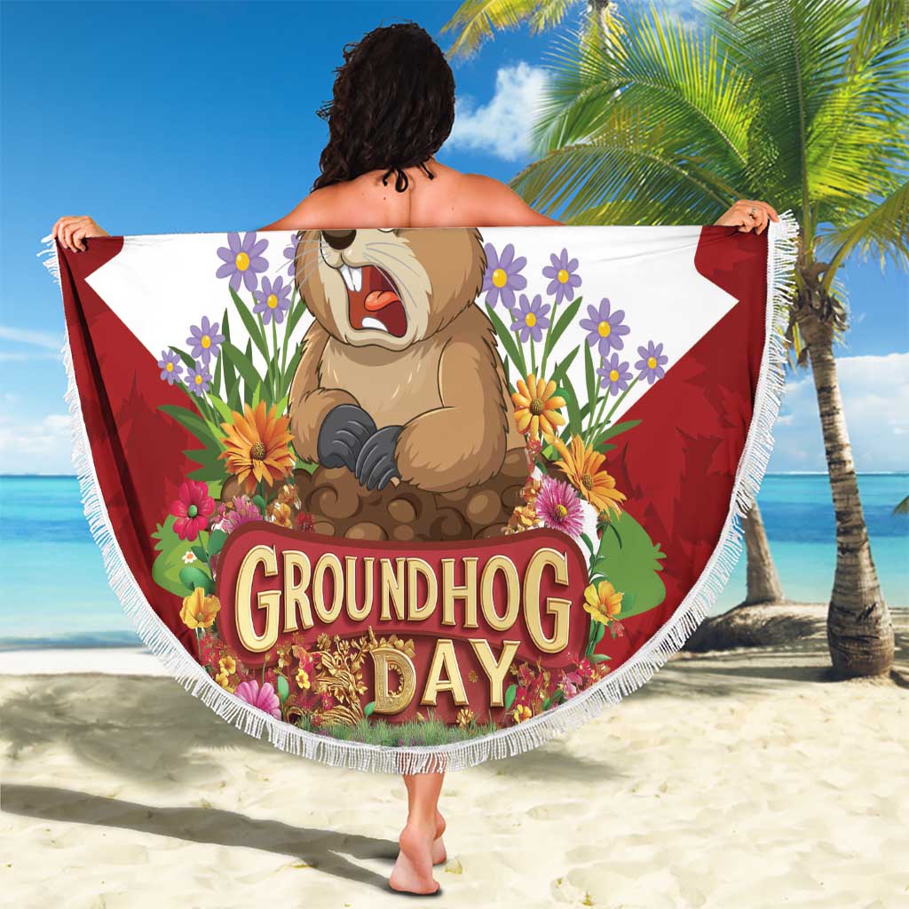 Funny Groundhog Day Beach Blanket Canadian Maple Leaf - Wonder Print Shop