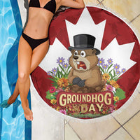 Funny Groundhog Day Beach Blanket Canadian Maple Leaf - Wonder Print Shop