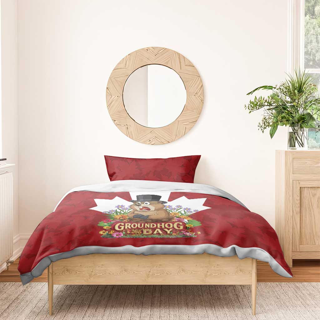 Funny Groundhog Day Bedding Set Canadian Maple Leaf - Wonder Print Shop