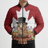 Funny Groundhog Day Bomber Puffer Jacket Canadian Maple Leaf - Wonder Print Shop