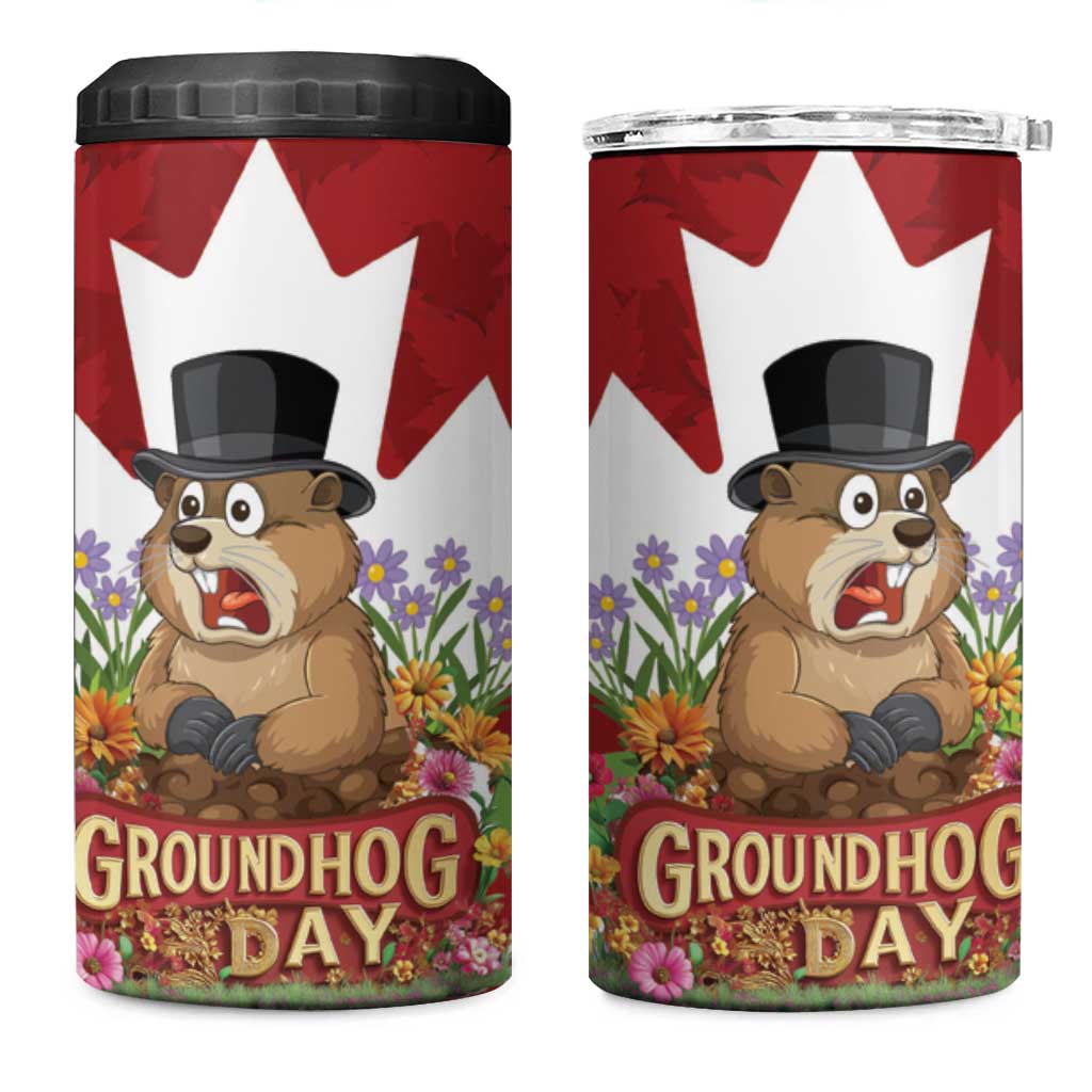 Funny Groundhog Day 4 in 1 Can Cooler Tumbler Canadian Maple Leaf - Wonder Print Shop