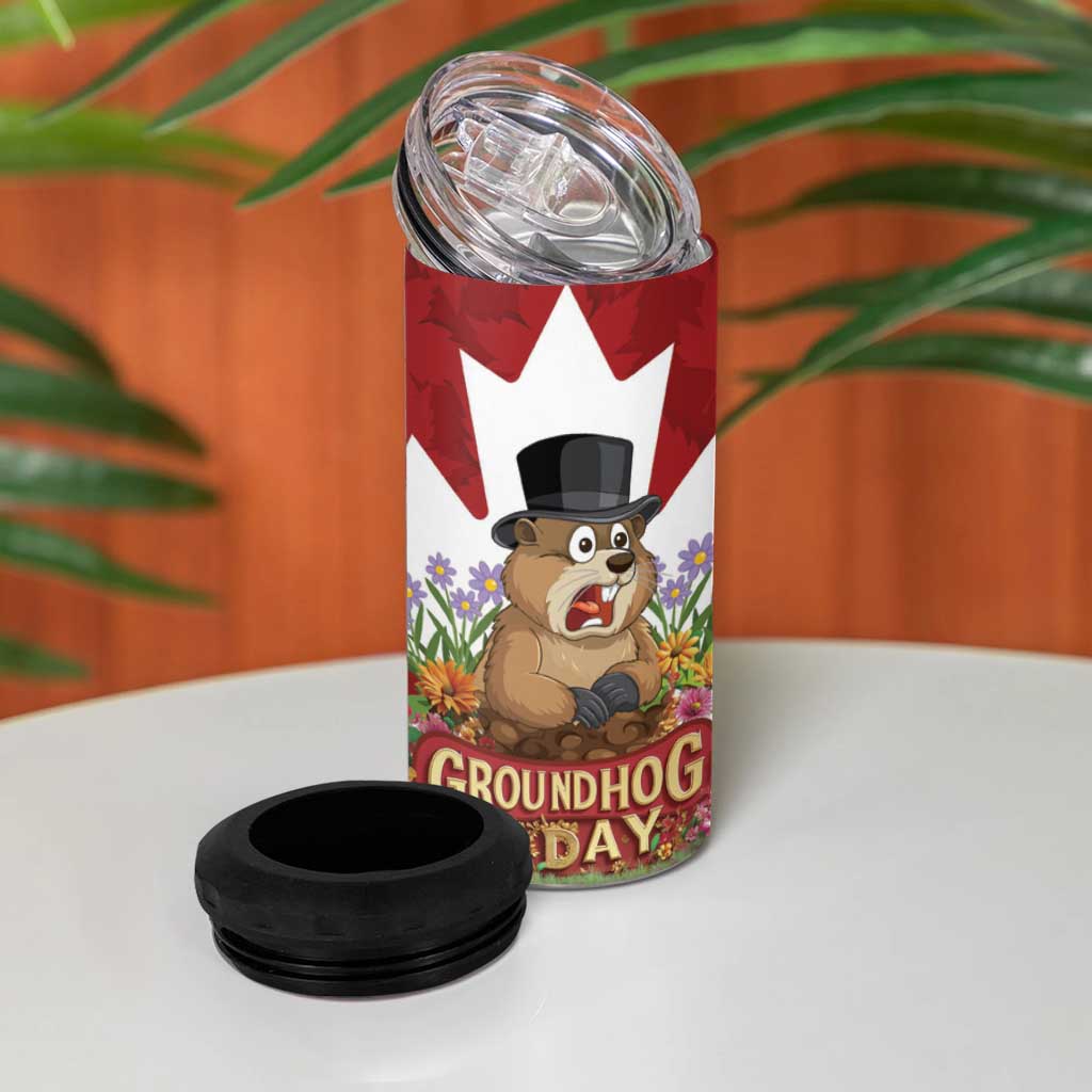 Funny Groundhog Day 4 in 1 Can Cooler Tumbler Canadian Maple Leaf - Wonder Print Shop
