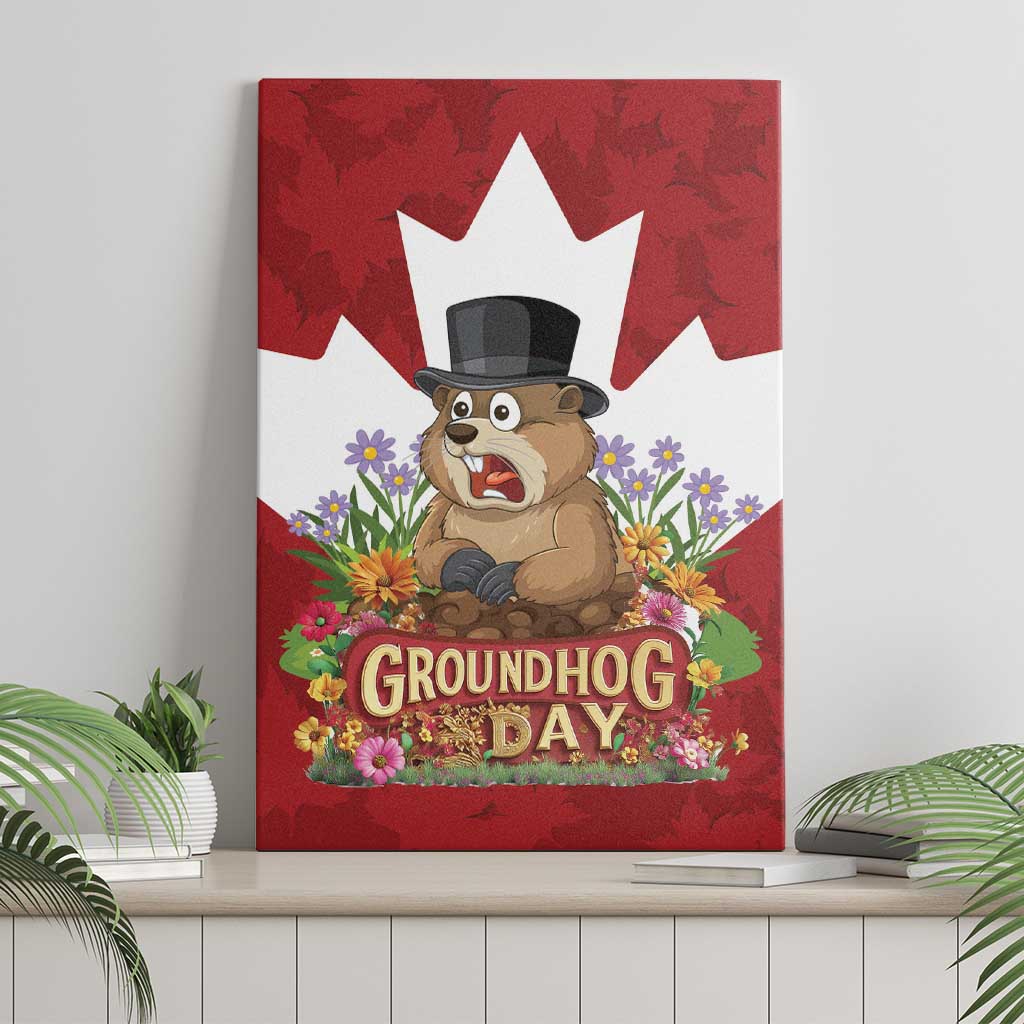 Funny Groundhog Day Canvas Wall Art Canadian Maple Leaf - Wonder Print Shop
