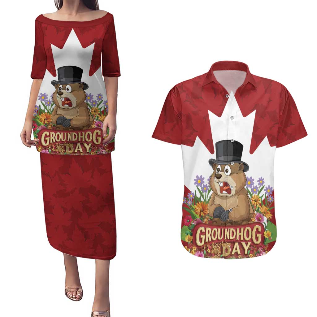 Funny Groundhog Day Couples Matching Puletasi and Hawaiian Shirt Canadian Maple Leaf - Wonder Print Shop