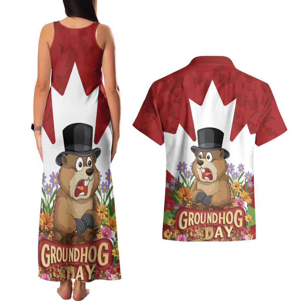 Funny Groundhog Day Couples Matching Tank Maxi Dress and Hawaiian Shirt Canadian Maple Leaf - Wonder Print Shop
