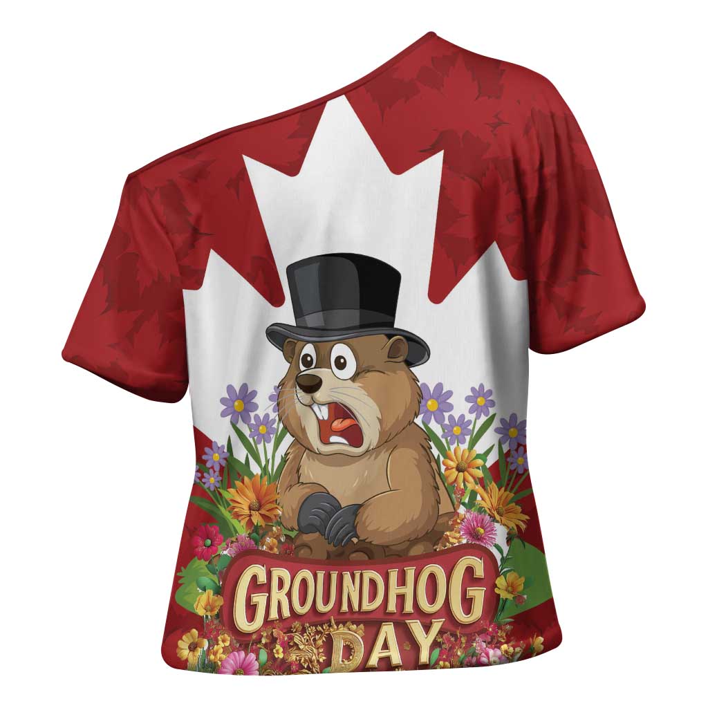 Funny Groundhog Day Cross Shoulder Shirt Canadian Maple Leaf - Wonder Print Shop