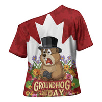 Funny Groundhog Day Cross Shoulder Shirt Canadian Maple Leaf - Wonder Print Shop