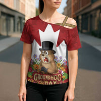 Funny Groundhog Day Cross Shoulder Shirt Canadian Maple Leaf - Wonder Print Shop