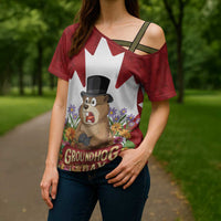 Funny Groundhog Day Cross Shoulder Shirt Canadian Maple Leaf - Wonder Print Shop