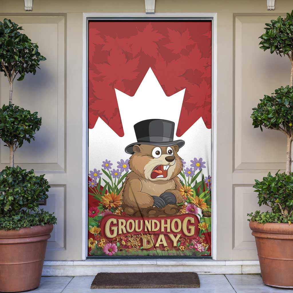 Funny Groundhog Day Door Cover Canadian Maple Leaf - Wonder Print Shop