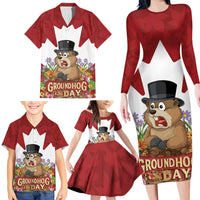 Funny Groundhog Day Family Matching Long Sleeve Bodycon Dress and Hawaiian Shirt Canadian Maple Leaf - Wonder Print Shop