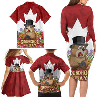 Funny Groundhog Day Family Matching Long Sleeve Bodycon Dress and Hawaiian Shirt Canadian Maple Leaf - Wonder Print Shop