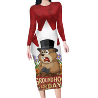 Funny Groundhog Day Family Matching Long Sleeve Bodycon Dress and Hawaiian Shirt Canadian Maple Leaf - Wonder Print Shop