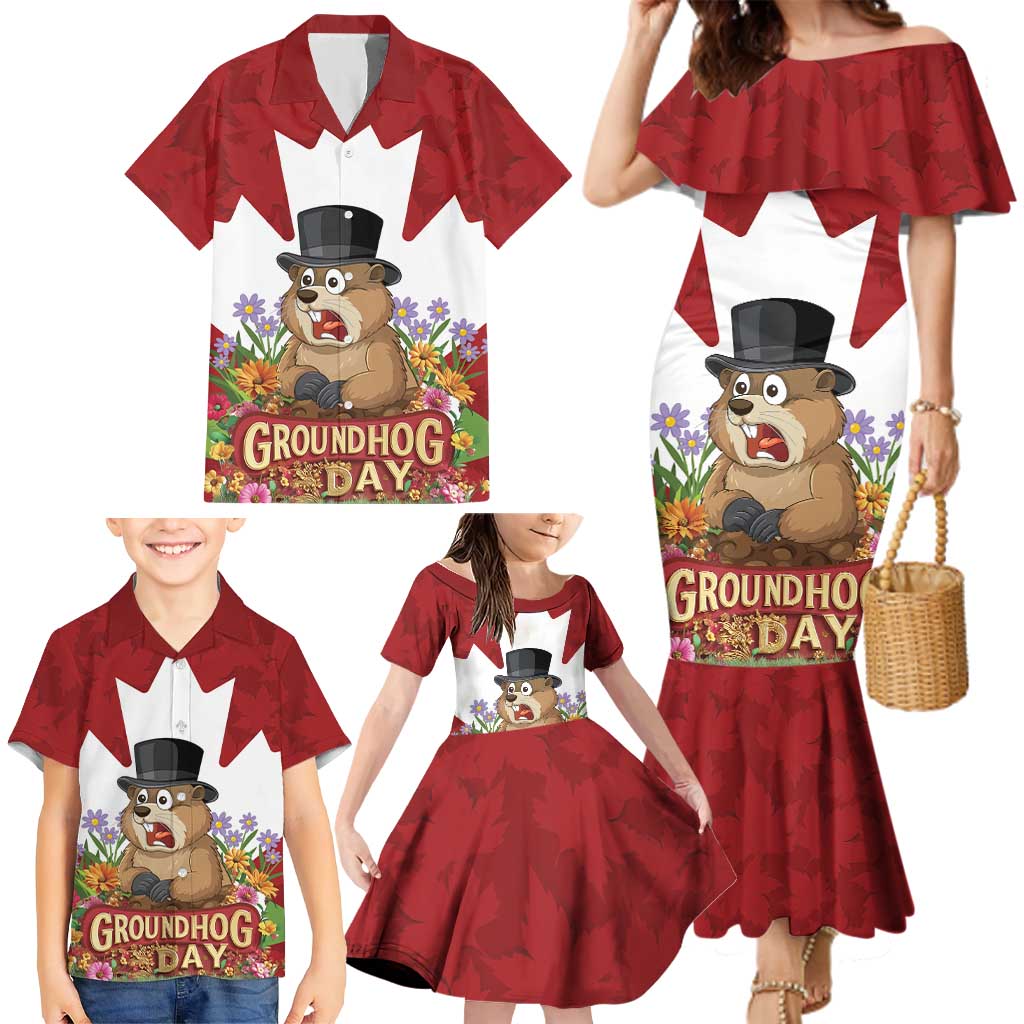 Funny Groundhog Day Family Matching Mermaid Dress and Hawaiian Shirt Canadian Maple Leaf - Wonder Print Shop