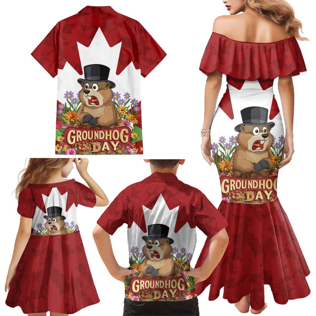 Funny Groundhog Day Family Matching Mermaid Dress and Hawaiian Shirt Canadian Maple Leaf - Wonder Print Shop