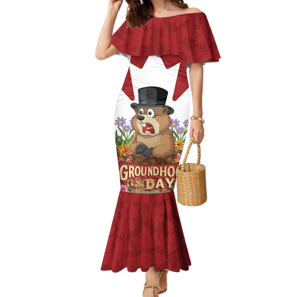 Funny Groundhog Day Family Matching Mermaid Dress and Hawaiian Shirt Canadian Maple Leaf - Wonder Print Shop