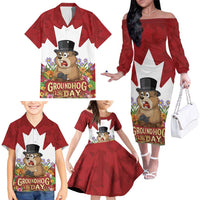 Funny Groundhog Day Family Matching Off The Shoulder Long Sleeve Dress and Hawaiian Shirt Canadian Maple Leaf - Wonder Print Shop